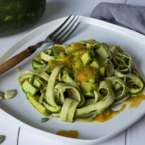 Tallarines de calabacín con salsa pesto. Almuerzos veganos rápidos: recetas fáciles y deliciosas para llevar