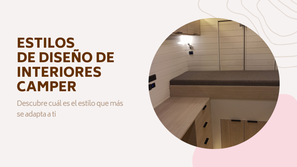 Imagen destacada del artículo sobre diseño de muebles para furgoneta camper con imagen ilustrativa del interior de una camper amueblada. Decoración interior de furgoneta camper con textiles, iluminación ambiental y acabados de madera