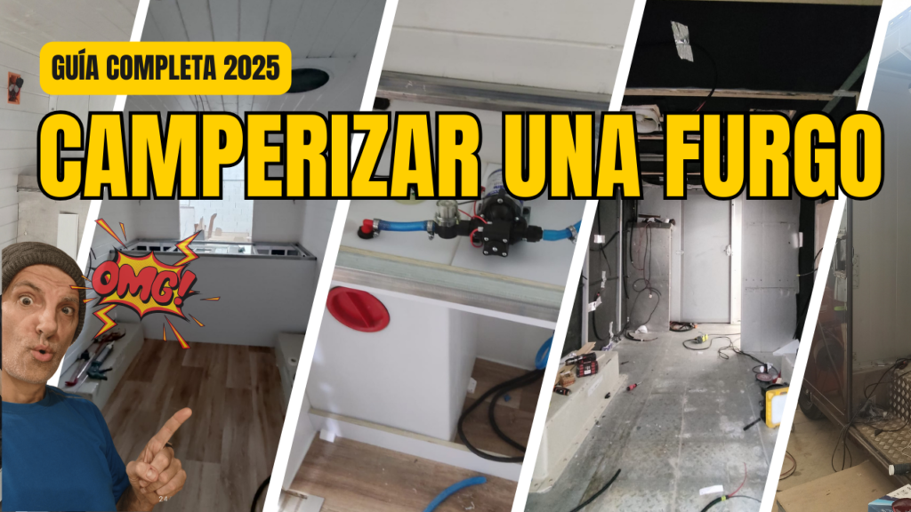 Imagen destacada del artículo sobre guía completa para camperizar furgoneta camper, mostrando el antes y después de la instalación con aislamiento y acabado final