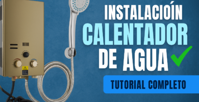 Miniatura estilo YouTube para guía de instalación de calentador de agua en furgoneta camper, con calentador ilustrado, icono de ducha y texto Instalación Calentador Camper Guía 2025