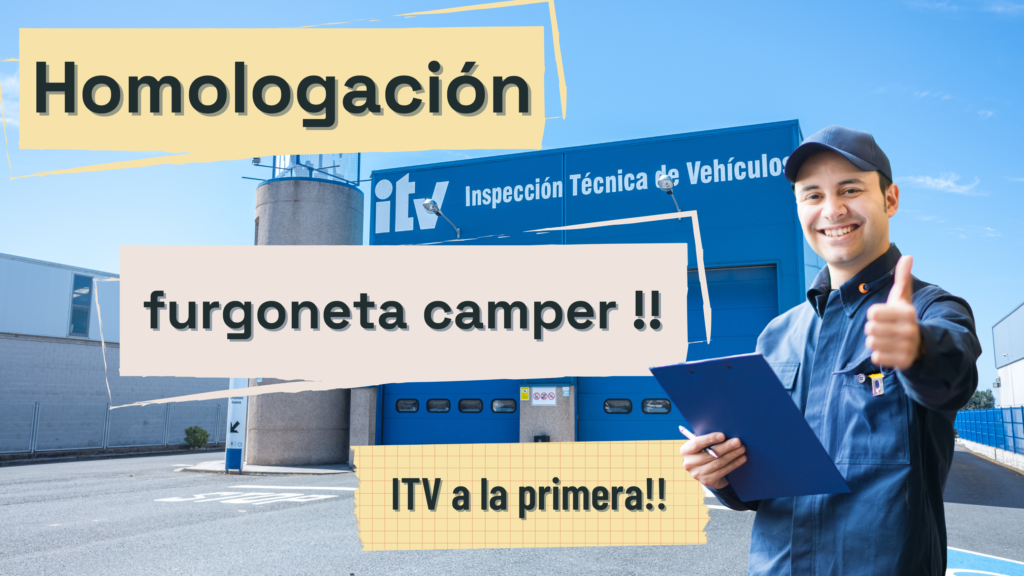 Homologación de furgoneta camper en ITV con éxito a la primera, técnico sonriente frente a estación de inspección