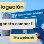 Homologación de furgoneta camper en ITV con éxito a la primera, técnico sonriente frente a estación de inspección