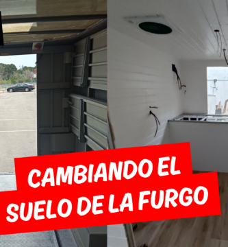 Imagen destacada del artículo sobre suelo de furgoneta camper, mostrando el antes y después de la instalación con aislamiento y acabado final